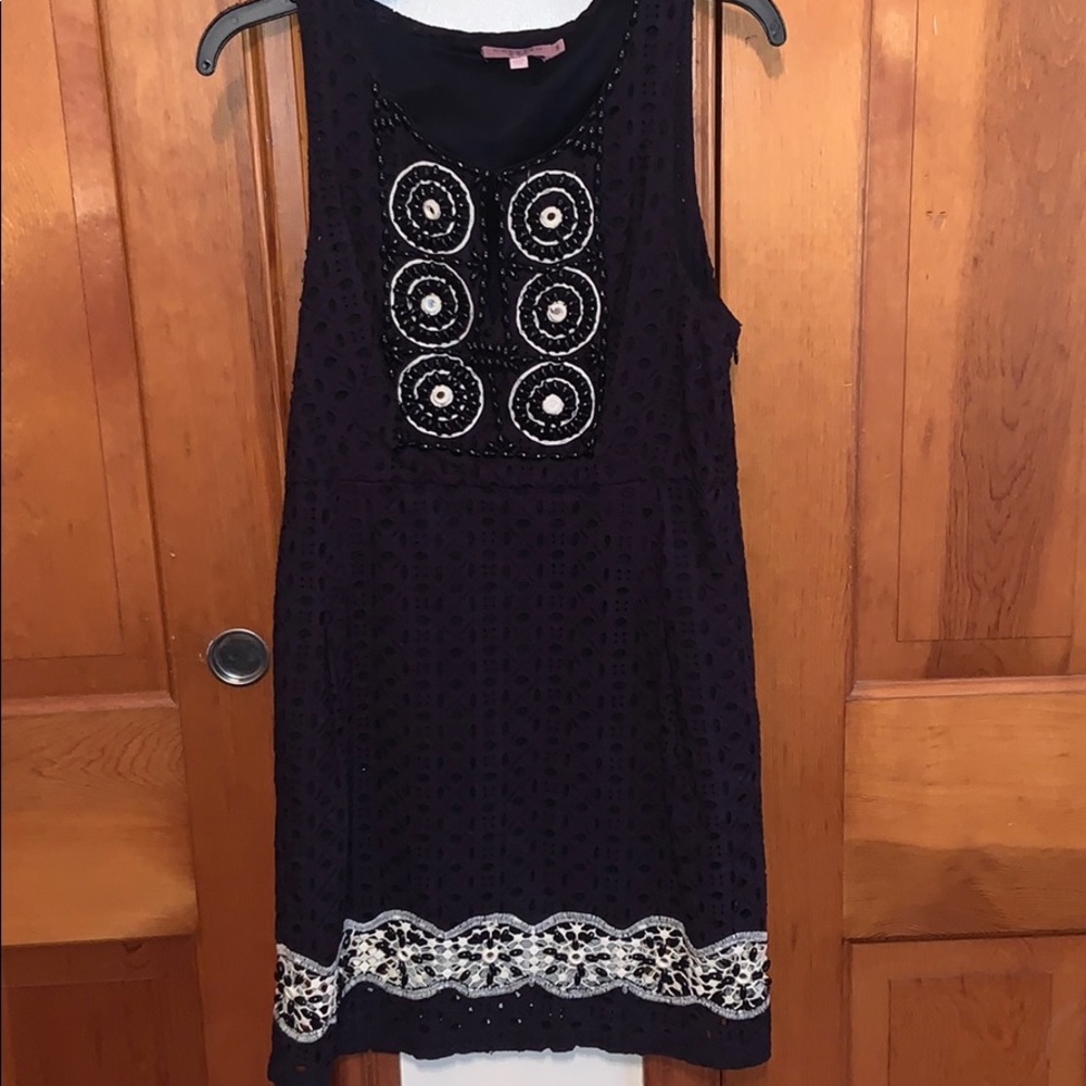 Calypso St Barth Navy Beaded Eyelet Dress